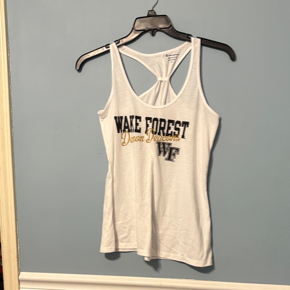 Champion White Wake Forest Racerback Tank with Gold & Black Graphic